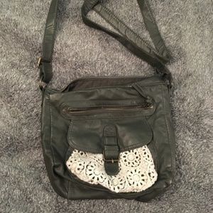 Olive Green and Off-white Purse with Lace Detail
